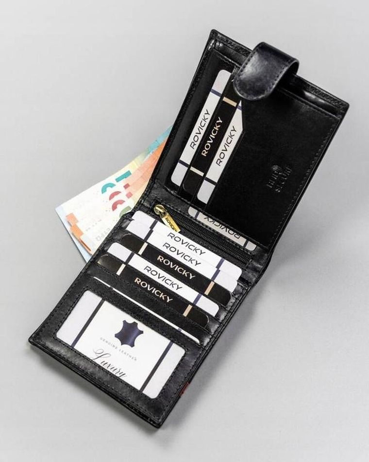 Portfel, czarny, skórzany, RFID, Rovicky