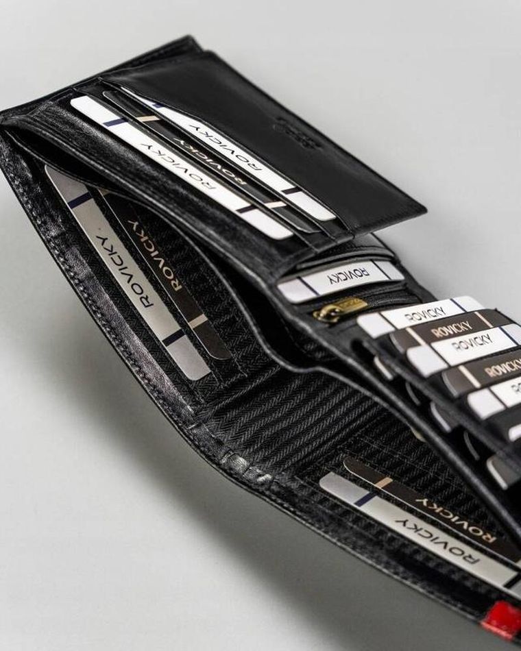 Portfel, czarny, skórzany, RFID, Rovicky