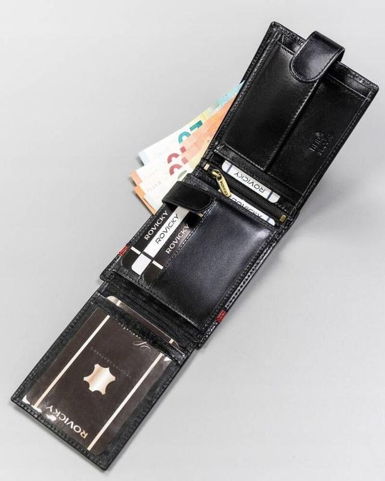 Portfel, czarny, skórzany, RFID, Rovicky