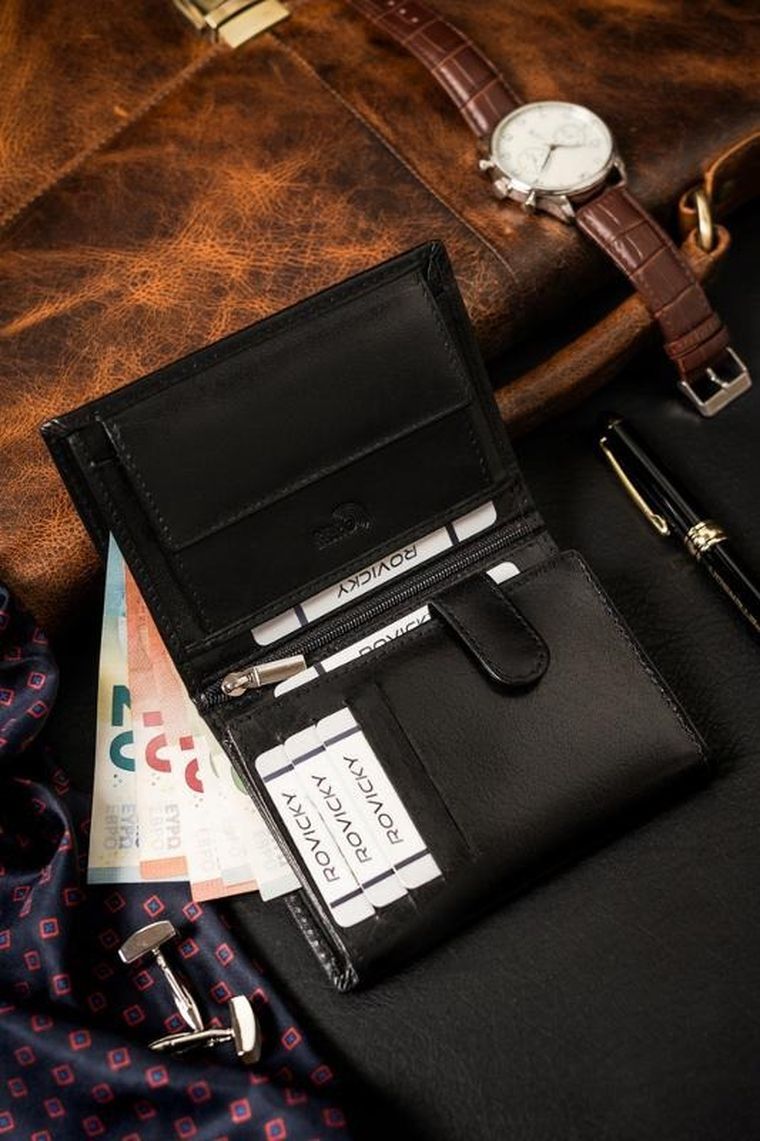 Portfel, czarny, skórzany, RFID, Rovicky