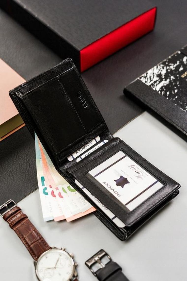 Portfel, czarny, skórzany, RFID, Rovicky