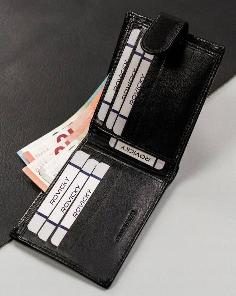 Portfel, czarny, skórzany, RFID, Rovicky