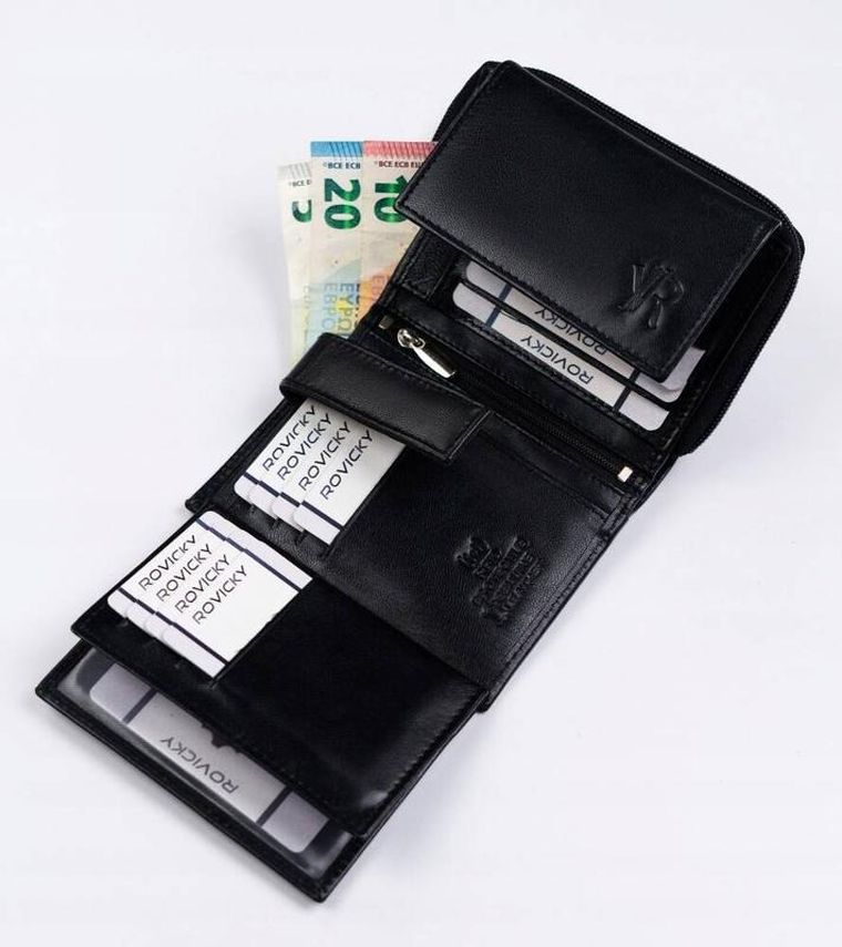 Portfel, czarny, skórzany, RFID, Rovicky