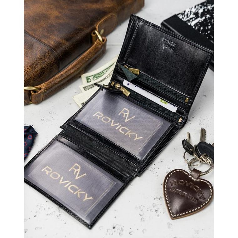 Portfel, czarny, skórzany, RFID, Rovicky