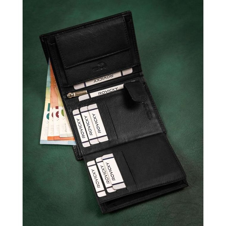 Portfel, czarny, skórzany, RFID, Rovicky
