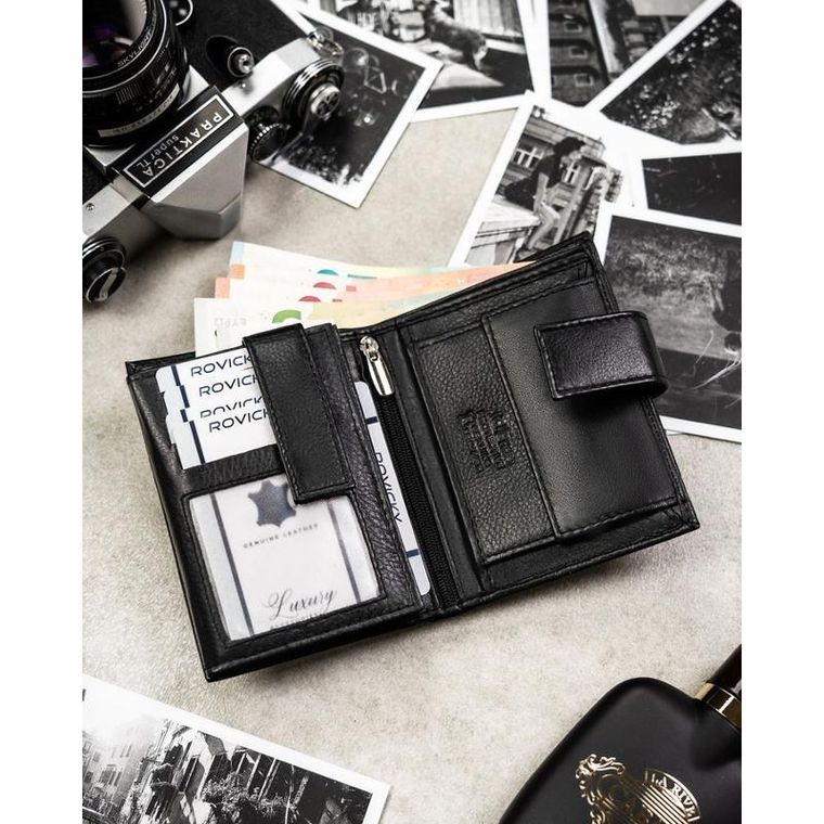 Portfel, czarny, skórzany, RFID, Rovicky