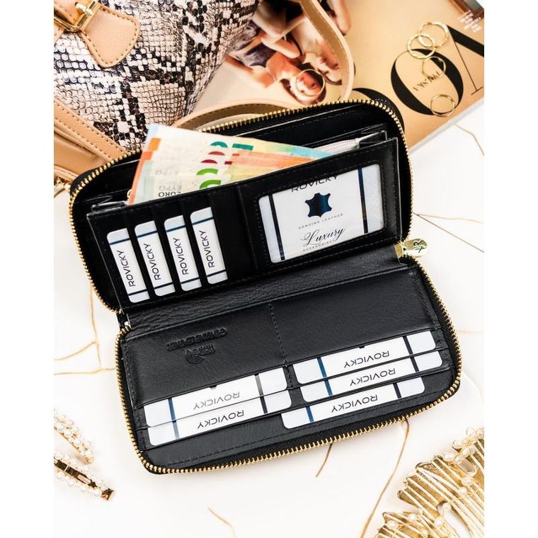 Portfel, czarny, skórzany, RFID, Rovicky