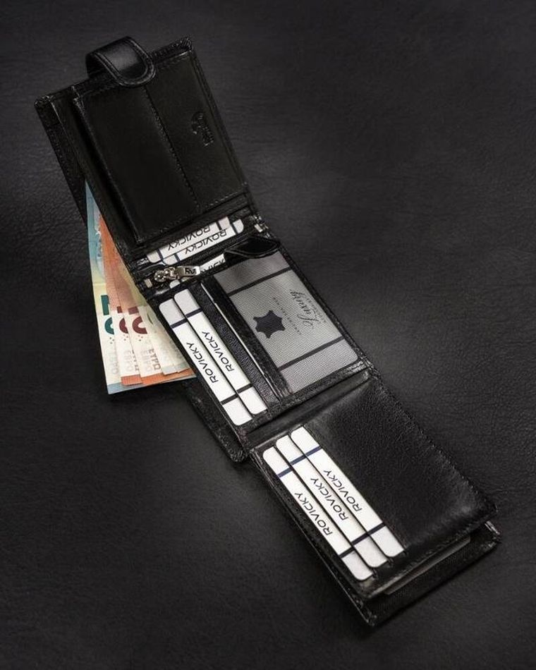 Portfel, czarny, skórzany, Rovicky