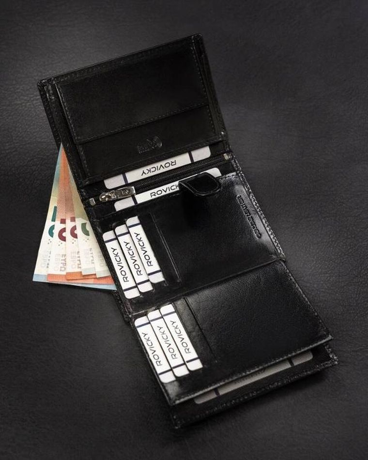 Portfel, czarny, skórzany, Rovicky