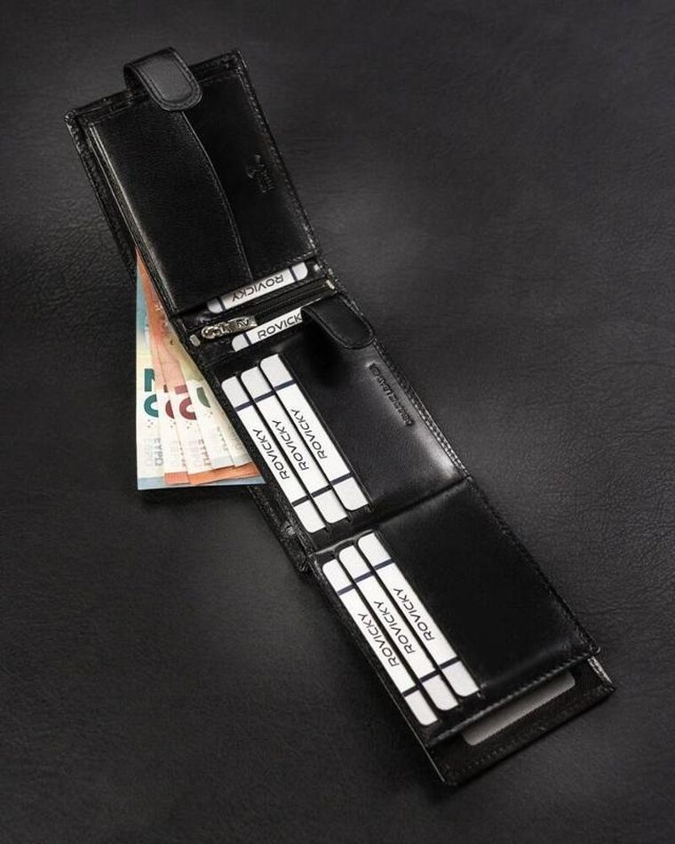 Portfel, czarny, skórzany, Rovicky