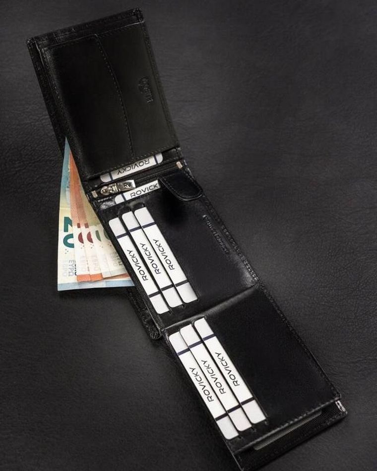 Portfel, czarny, skórzany, Rovicky