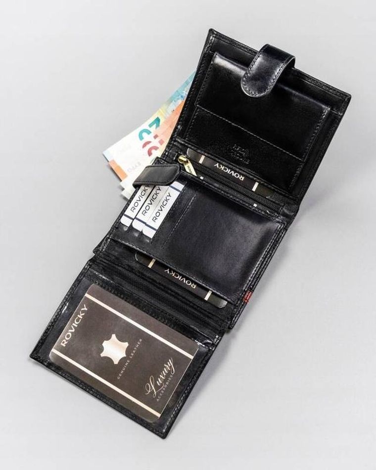 Portfel, czarny, skórzany, Rovicky