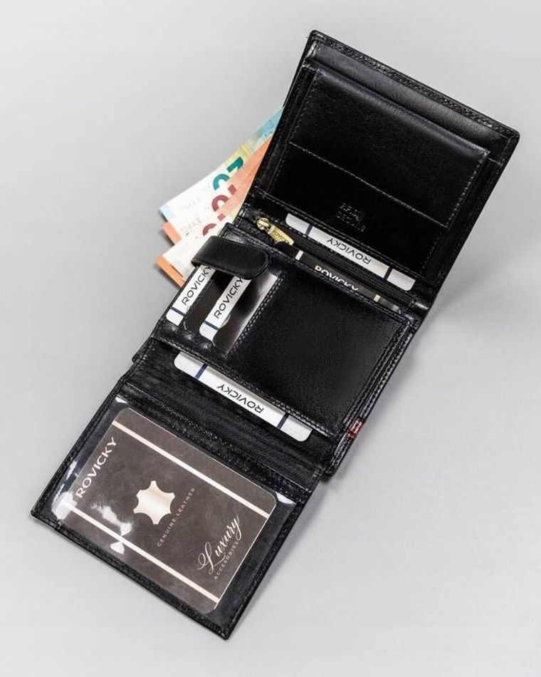 Portfel, czarny, skórzany, Rovicky