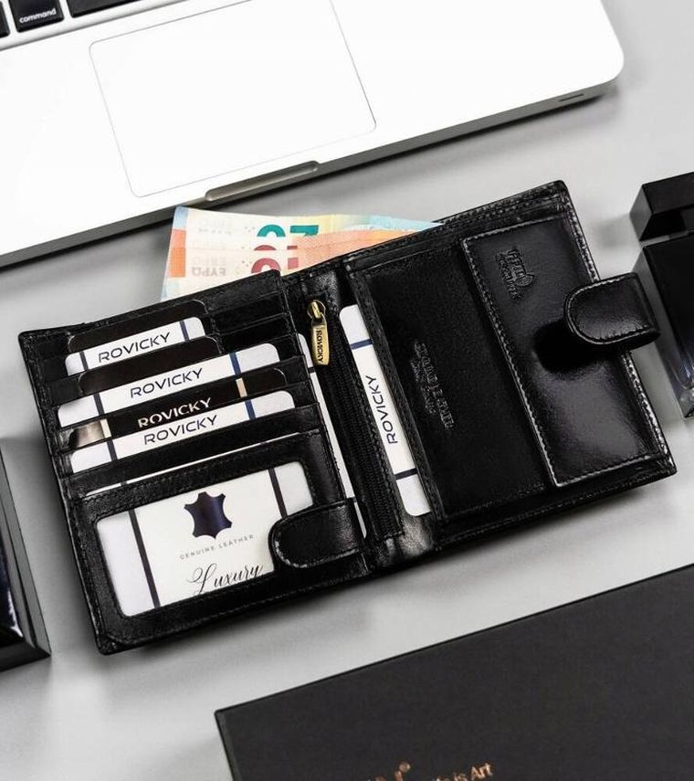 Portfel, czarny, skórzany, Rovicky