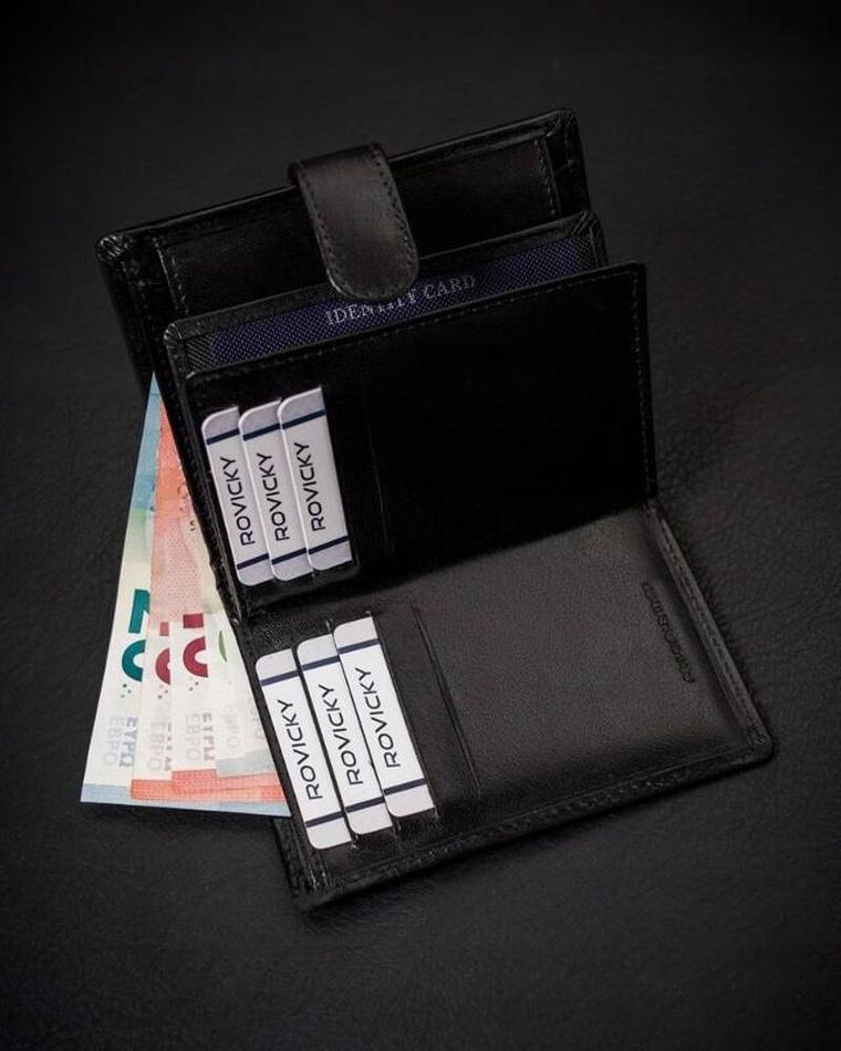 Portfel, czarny, skórzany, Rovicky