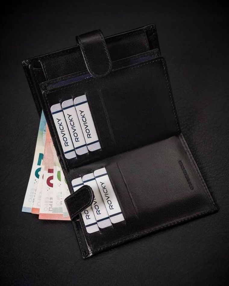 Portfel, czarny, skórzany, Rovicky