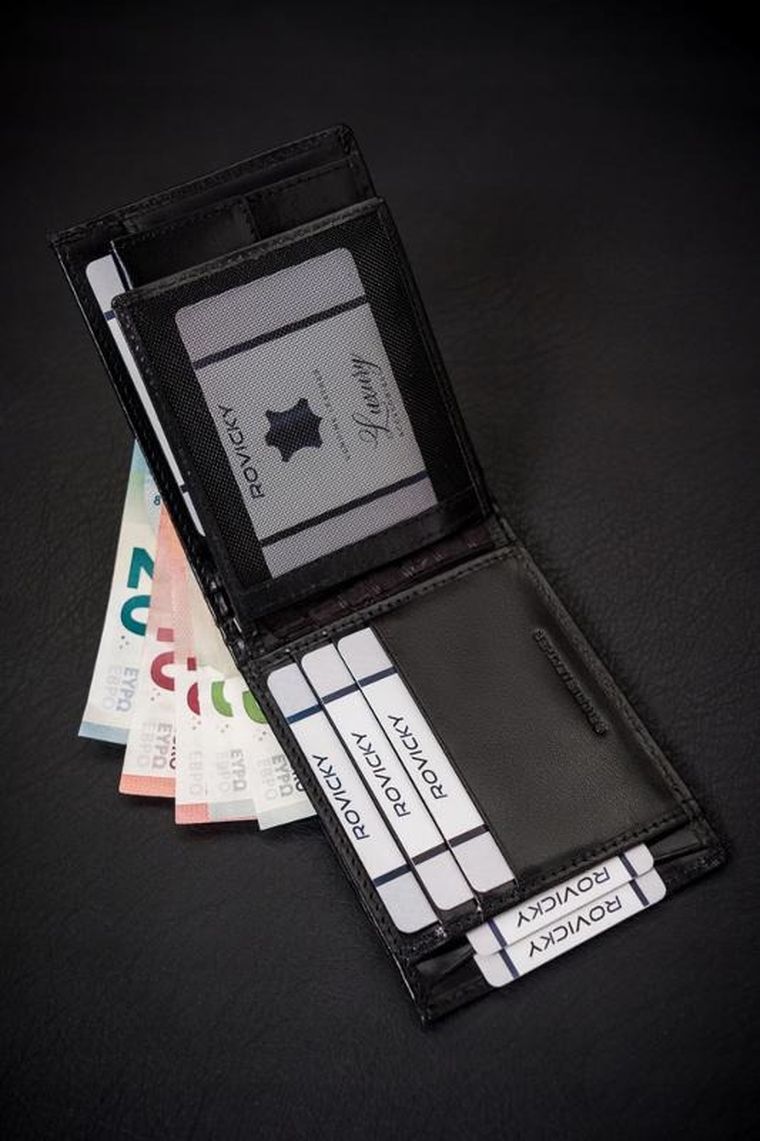 Portfel, czarny, skórzany, Rovicky