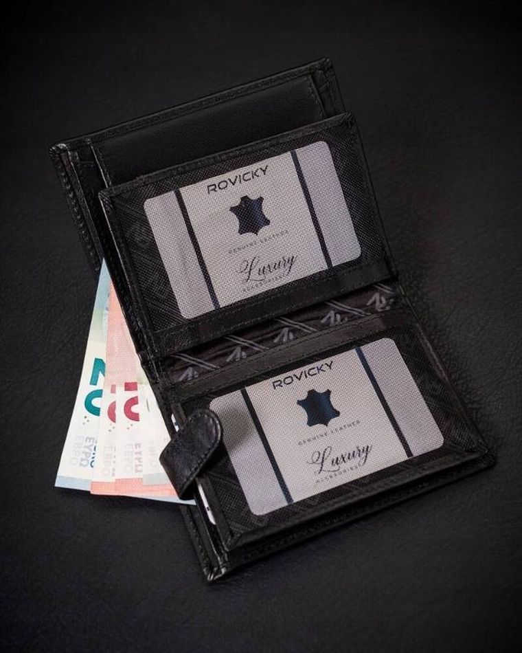Portfel, czarny, skórzany, Rovicky