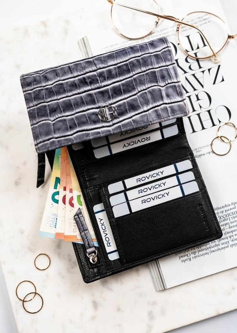 Portfel, czarny, skórzany, Rovicky