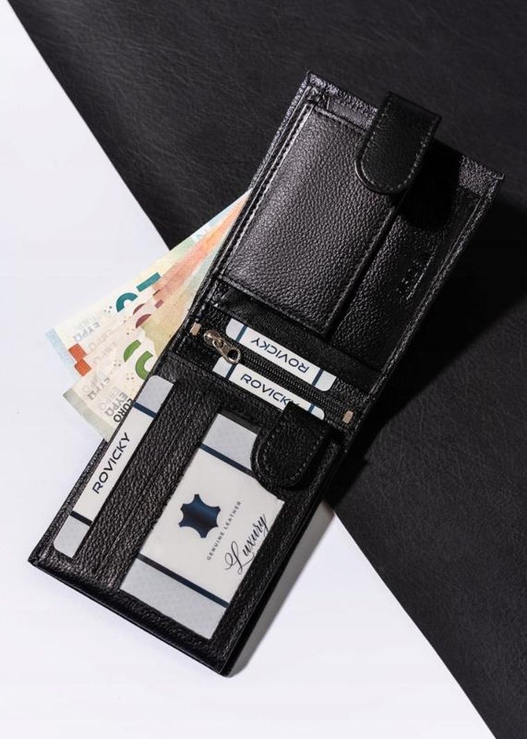 Portfel, czarny, skórzany, Rovicky