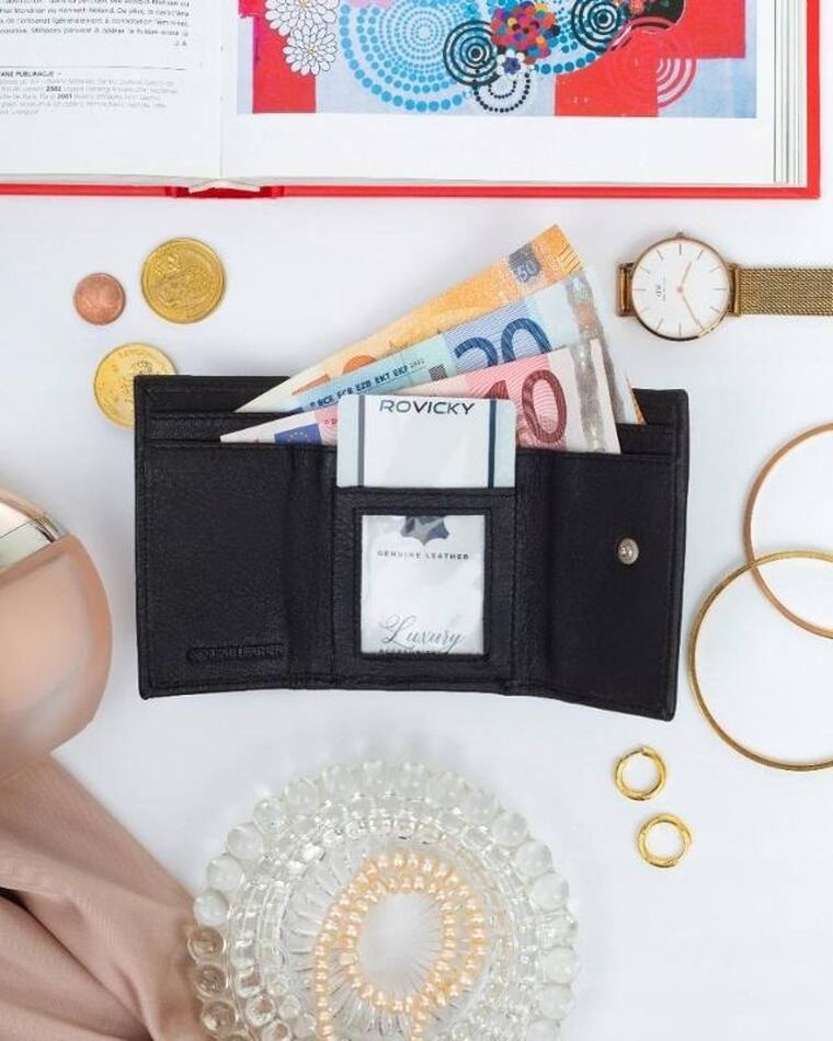 Portfel, czarny, skórzany, Rovicky