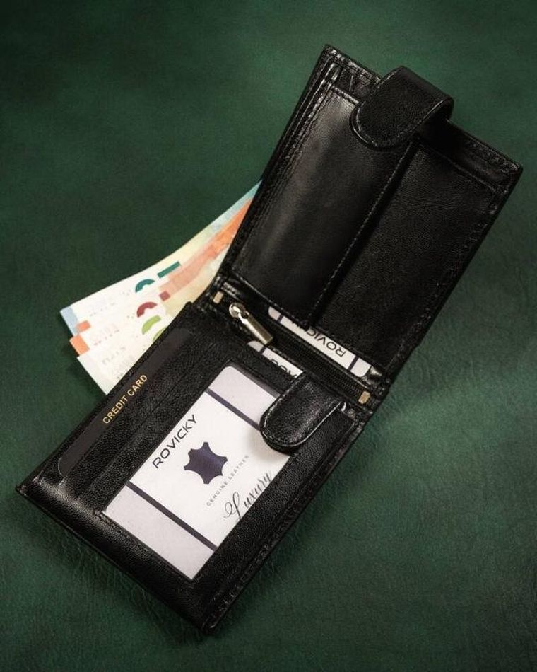 Portfel, czarny, skórzany, Rovicky