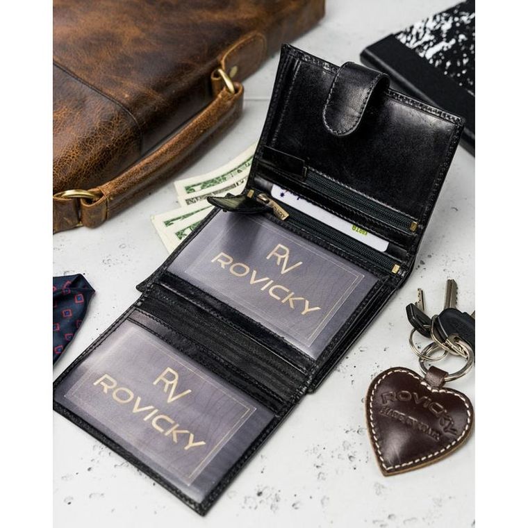 Portfel, czarny, skórzany, Rovicky
