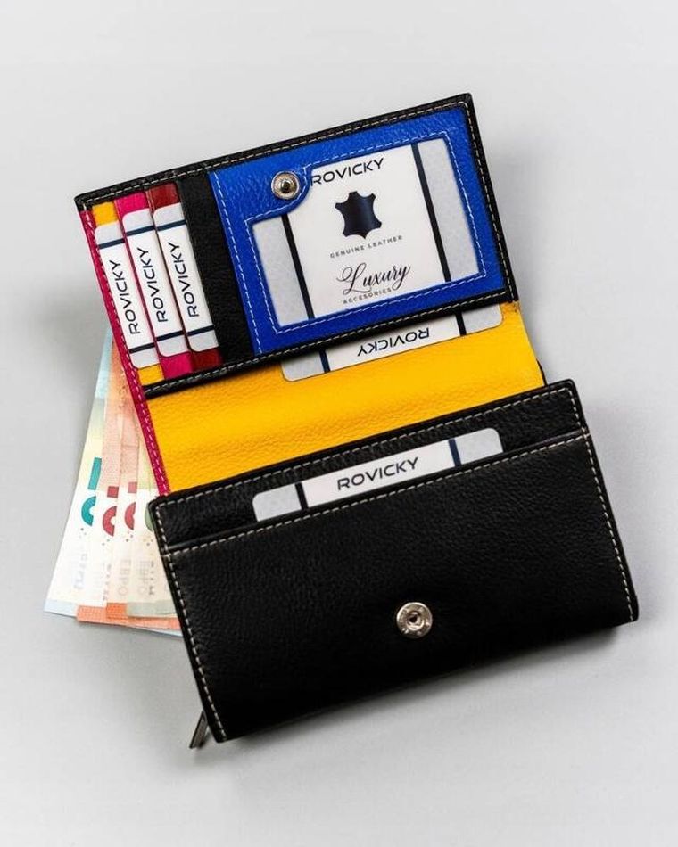 Portfel, czarny, skórzany, Rovicky