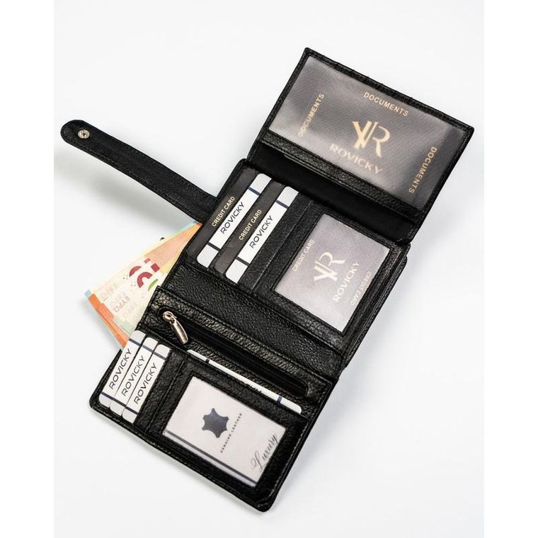 Portfel, czarny, skórzany, Rovicky