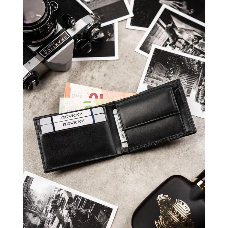 Portfel, czarny, skórzany, Rovicky