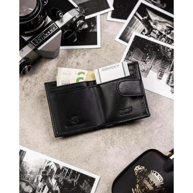 Portfel, czarny, skórzany, Rovicky