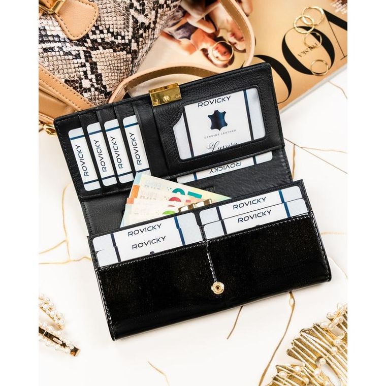 Portfel, czarny, skórzany, Rovicky