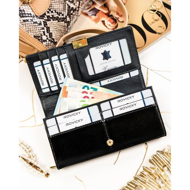 Portfel, czarny, skórzany, Rovicky