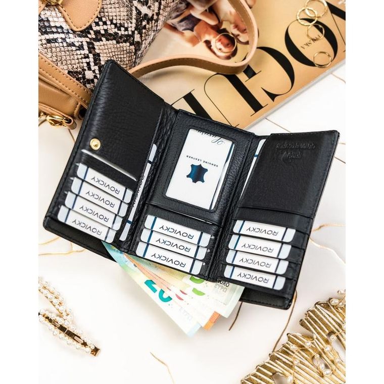 Portfel, czarny, skórzany, Rovicky