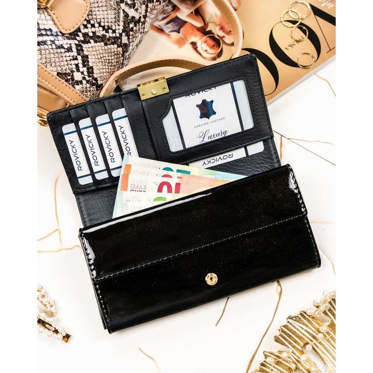 Portfel, czarny, skórzany, Rovicky