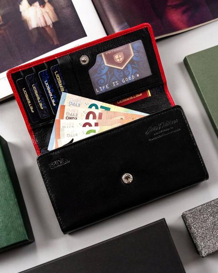 Portfel, czerwono-czarny, skórzany, Peterson