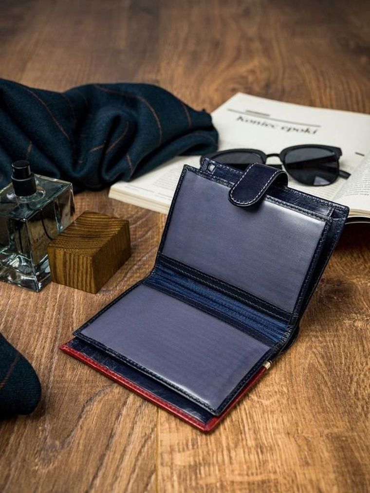 Portfel, czerwono-granatowy, skórzany, RFID, Rovicky