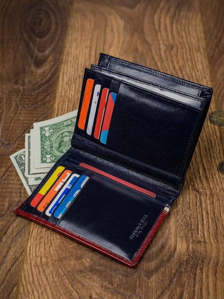 Portfel, czerwono-granatowy, skórzany, RFID, Rovicky