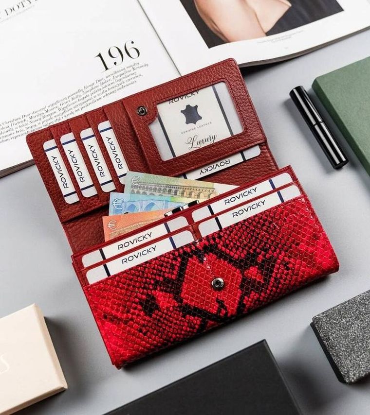 Portfel, czerwony, skóra ekologiczna, Cavaldi