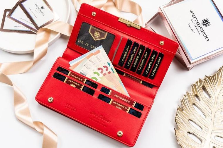 Portfel, czerwony, skóra ekologiczna, Peterson