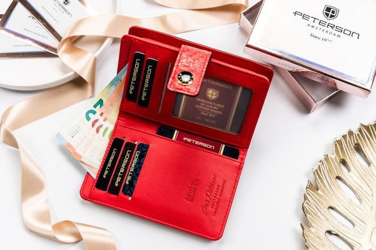 Portfel, czerwony, skóra ekologiczna, Peterson