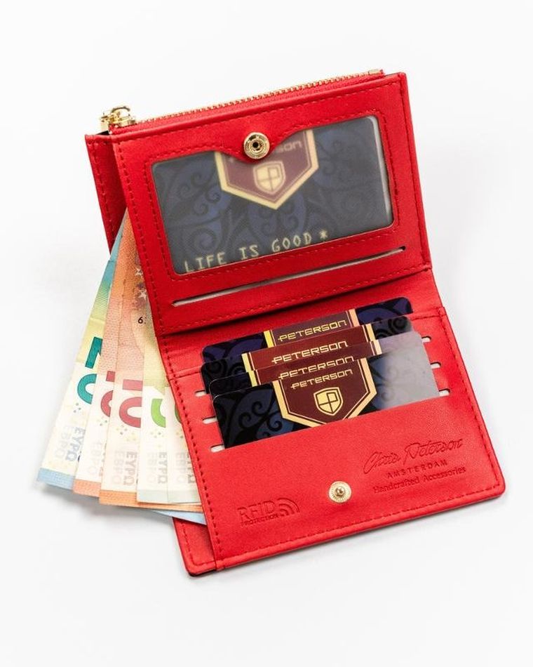 Portfel, czerwony, skóra ekologiczna, Peterson
