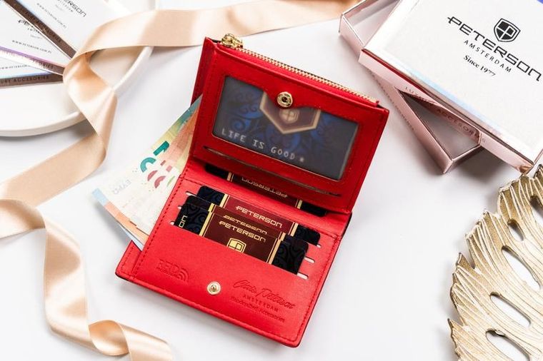 Portfel, czerwony, skóra ekologiczna, Peterson