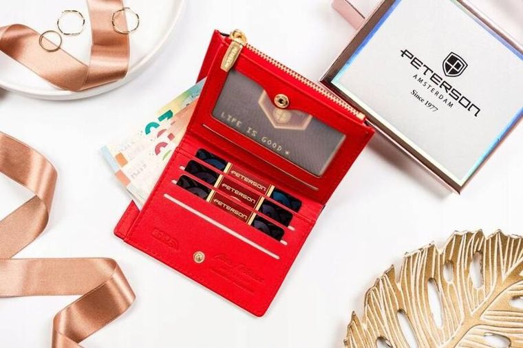 Portfel, czerwony, skóra ekologiczna, Peterson