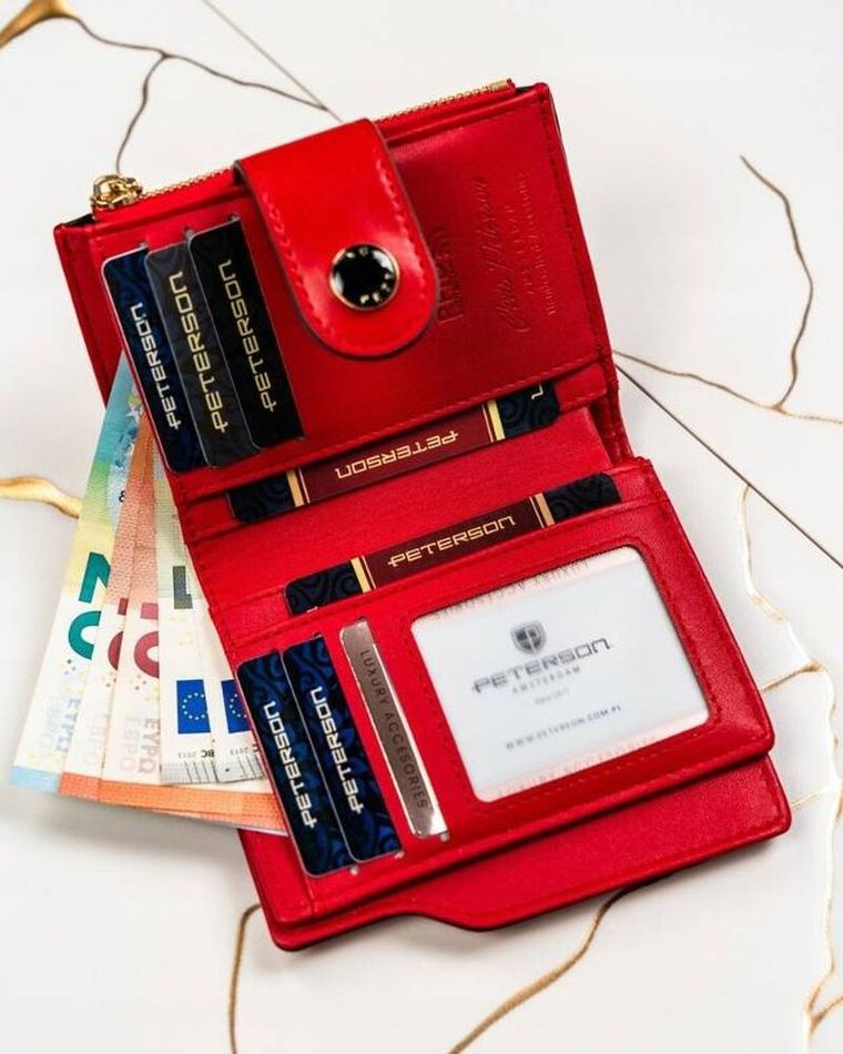 Portfel, czerwony, skóra ekologiczna, Peterson