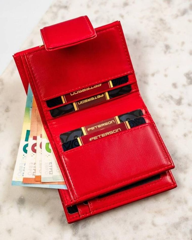 Portfel, czerwony, skóra ekologiczna, Peterson