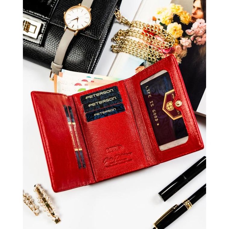 Portfel, czerwony, skóra ekologiczna, Peterson