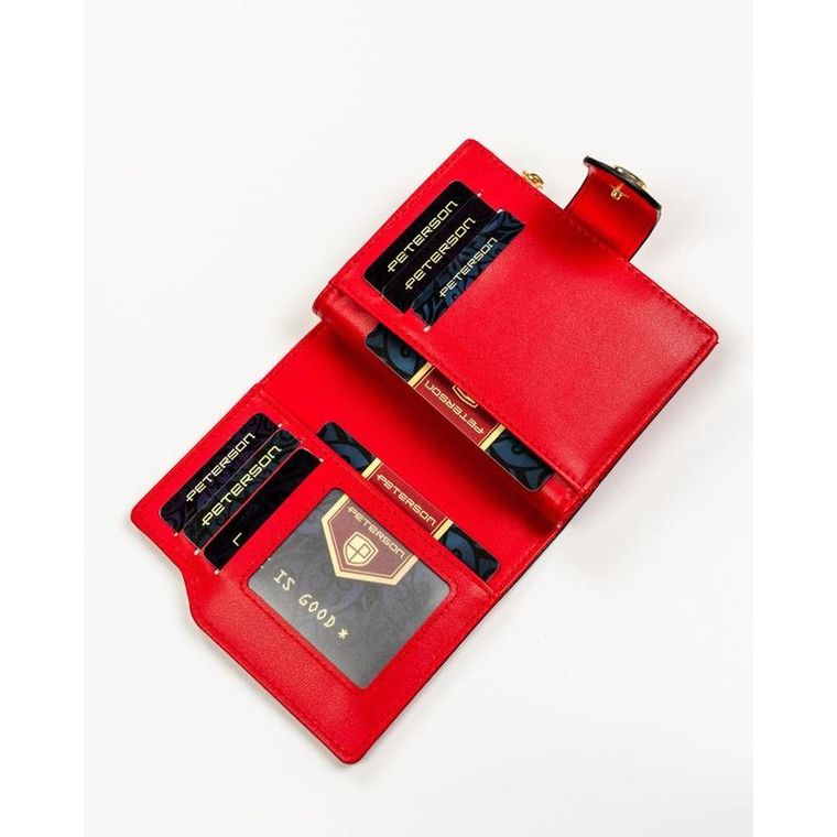 Portfel, czerwony, skóra ekologiczna, Peterson