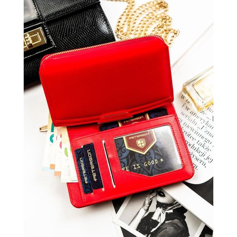 Portfel, czerwony, skóra ekologiczna, Peterson