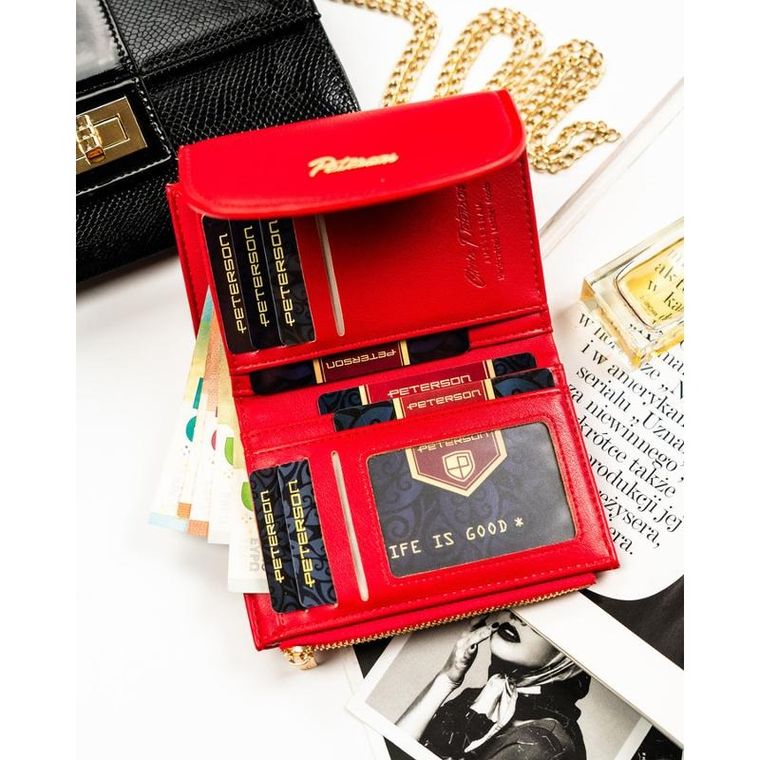 Portfel, czerwony, skóra ekologiczna, Peterson